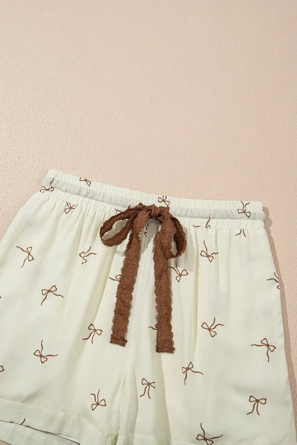 Bow Print Lace Drawstring Casual Shorts – Cream Bottoms for Shopify Collective (5 view)
