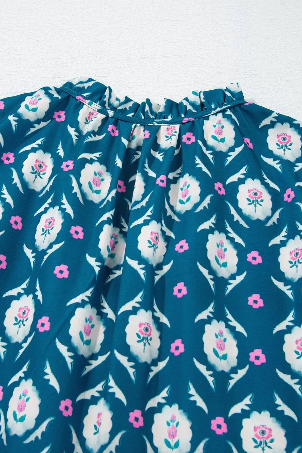 Printed Tie Neck Ruffled Cap Sleeve Dress – Floral for Shopify Collective (10 view)