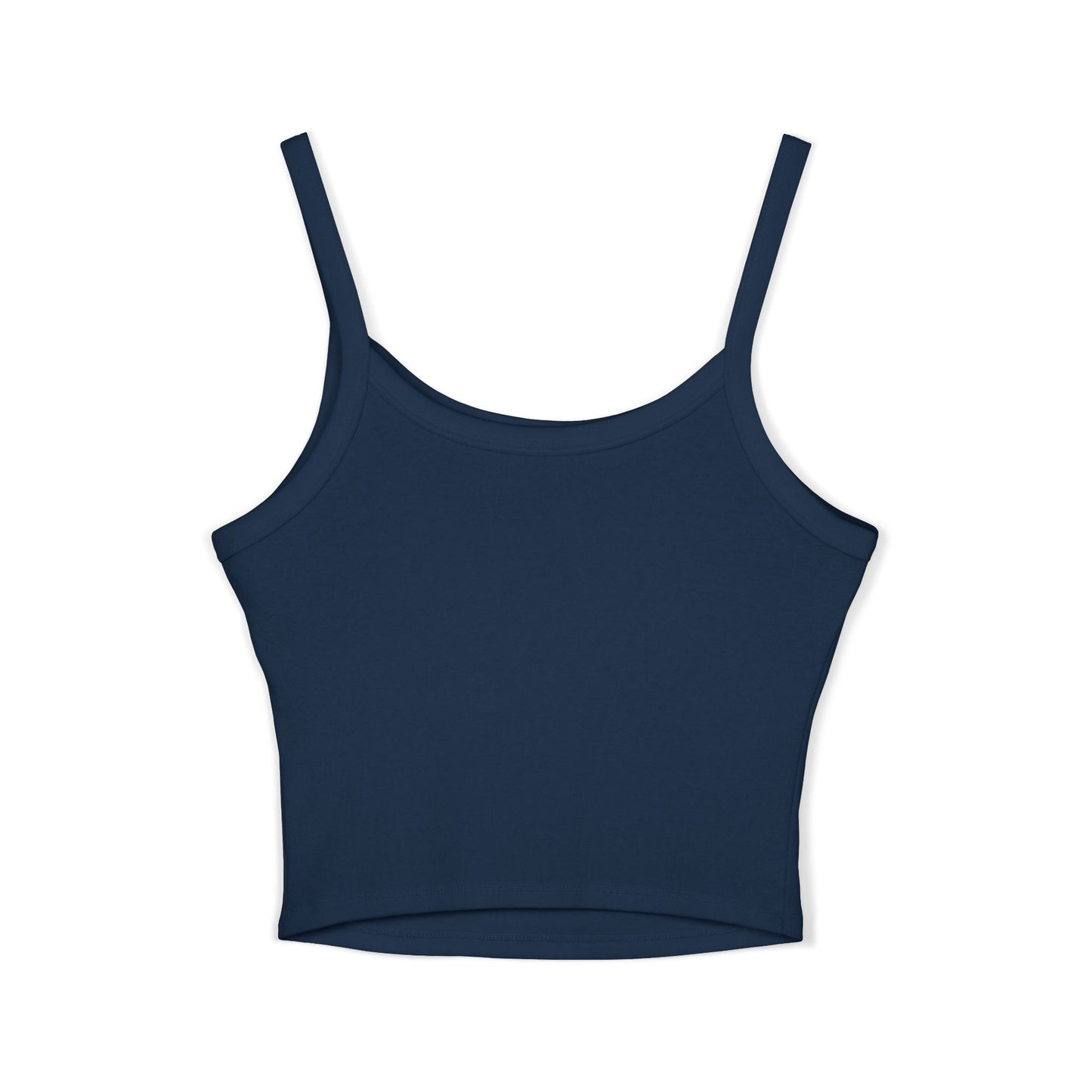 Navy blue tank top with thin straps on a white background
