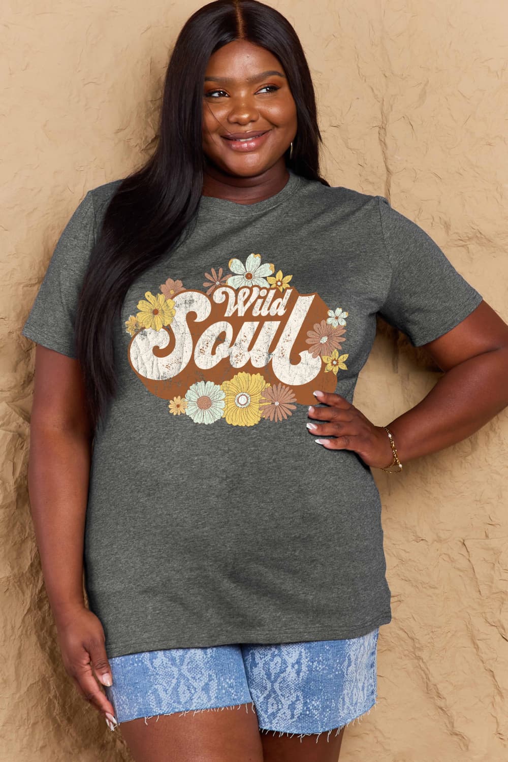 Simply Love Full Size WILD SOUL Graphic Cotton T-Shirt – Charcoal T-Shirt for Shopify Collective (22 view)
