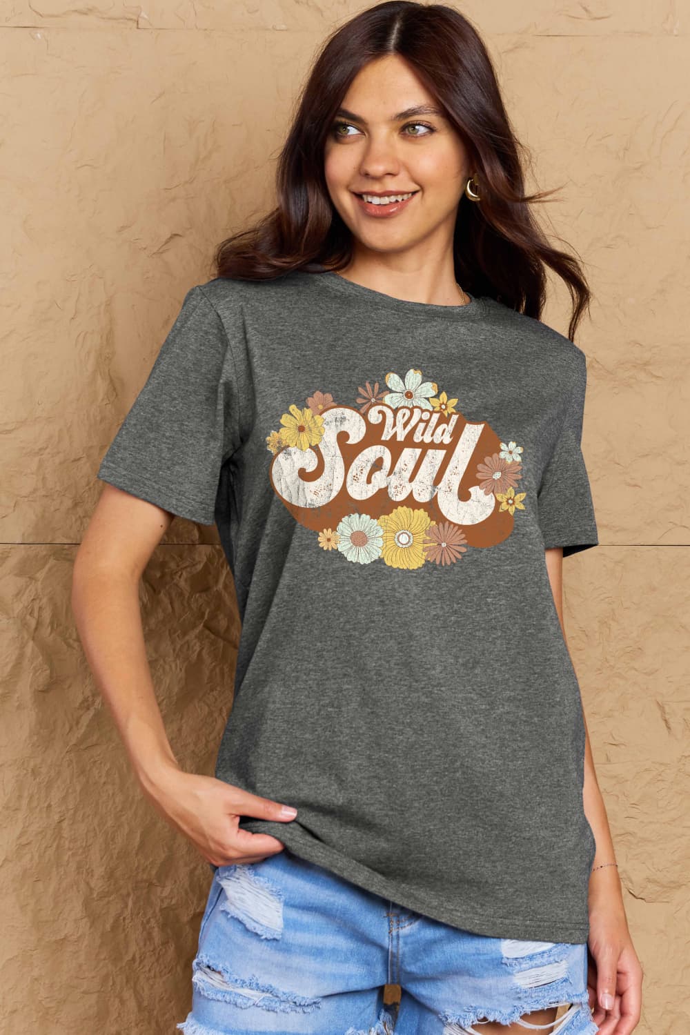 Simply Love Full Size WILD SOUL Graphic Cotton T-Shirt – Charcoal T-Shirt for Shopify Collective (19 view)