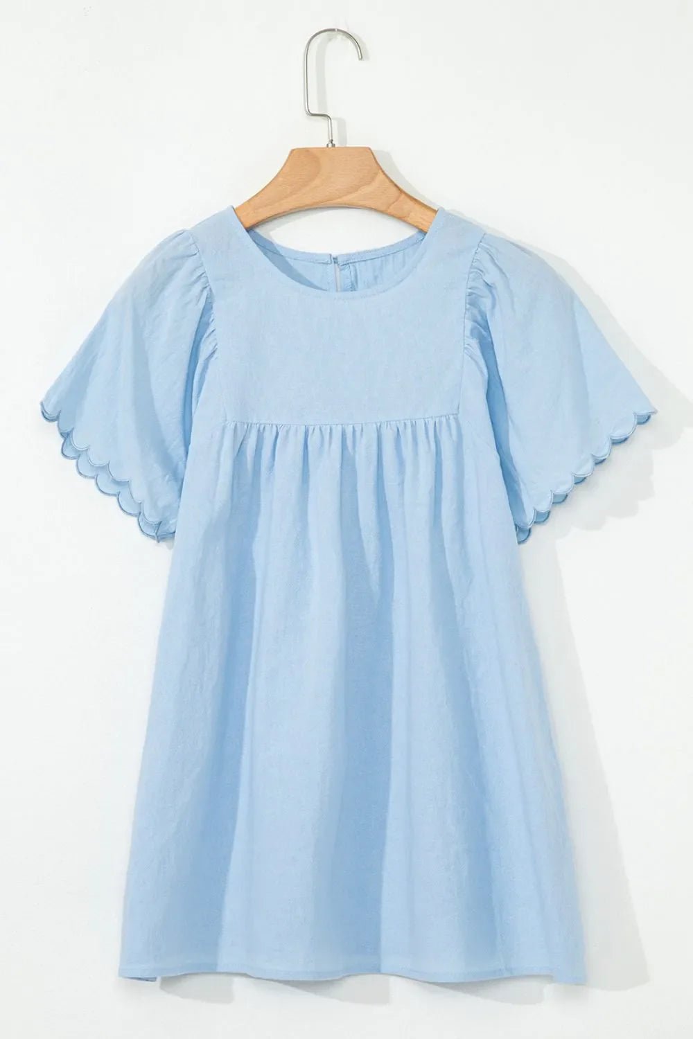 Solid Color Embroidered Scalloped Sleeves Crew Neck Blouse – Light Blue Women's Top for Shopify Collective (6 view)