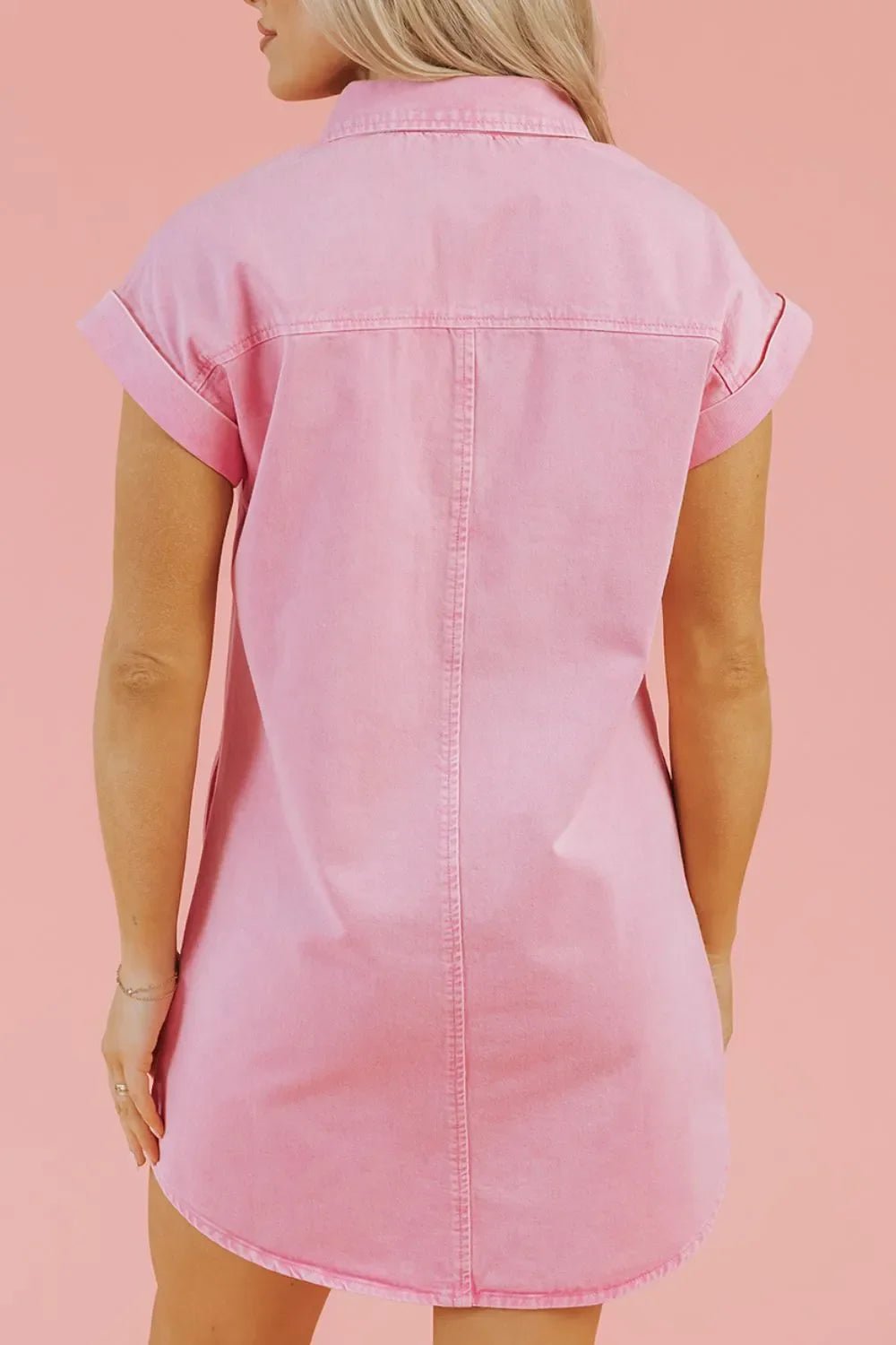 Button Down Short Sleeve Denim Dress – Blush Pink for Shopify Collective (2 view)