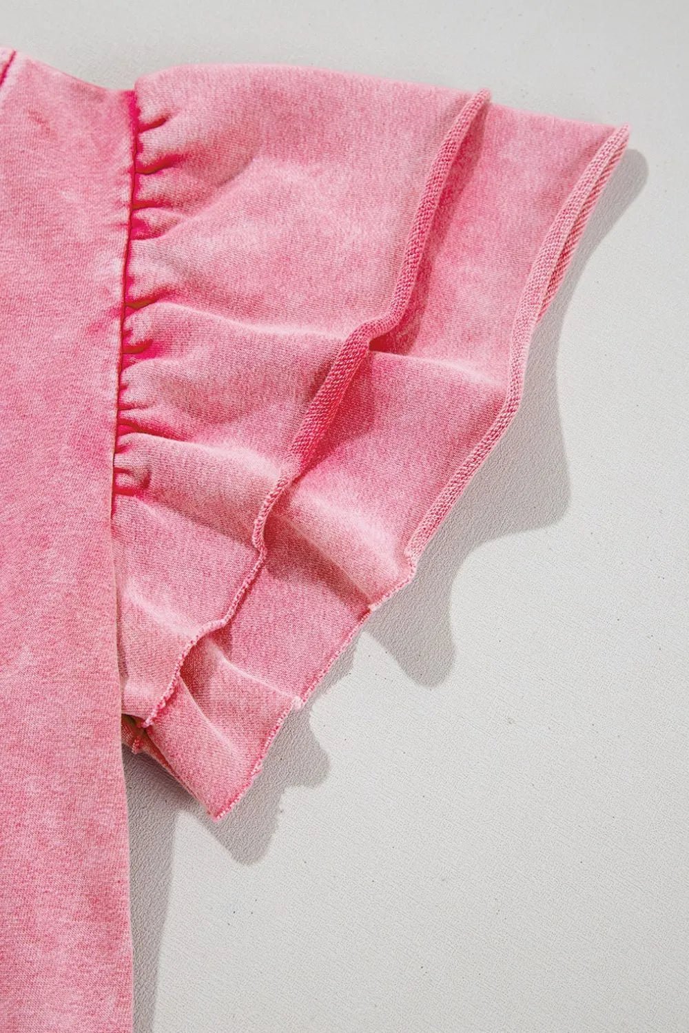 Mineral Wash Raw Edge Ruffle Mini Dress – Dusty Pink by Simply Love