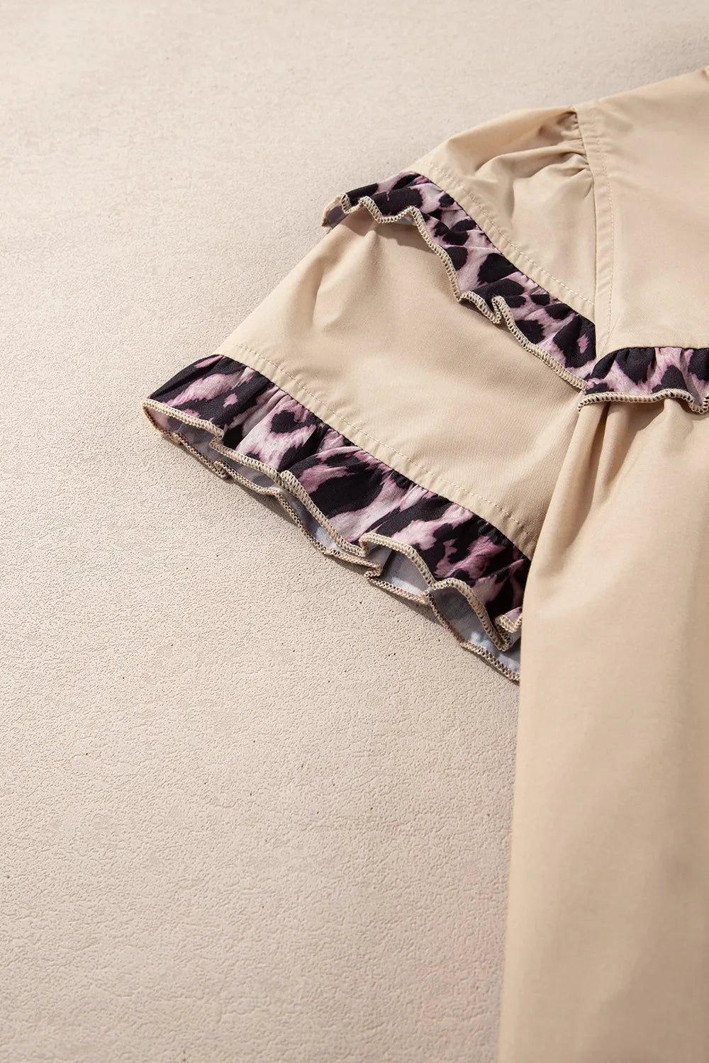 Leopard Frill Short Sleeve Blouse – Khaki for Shopify Collective (7 view)