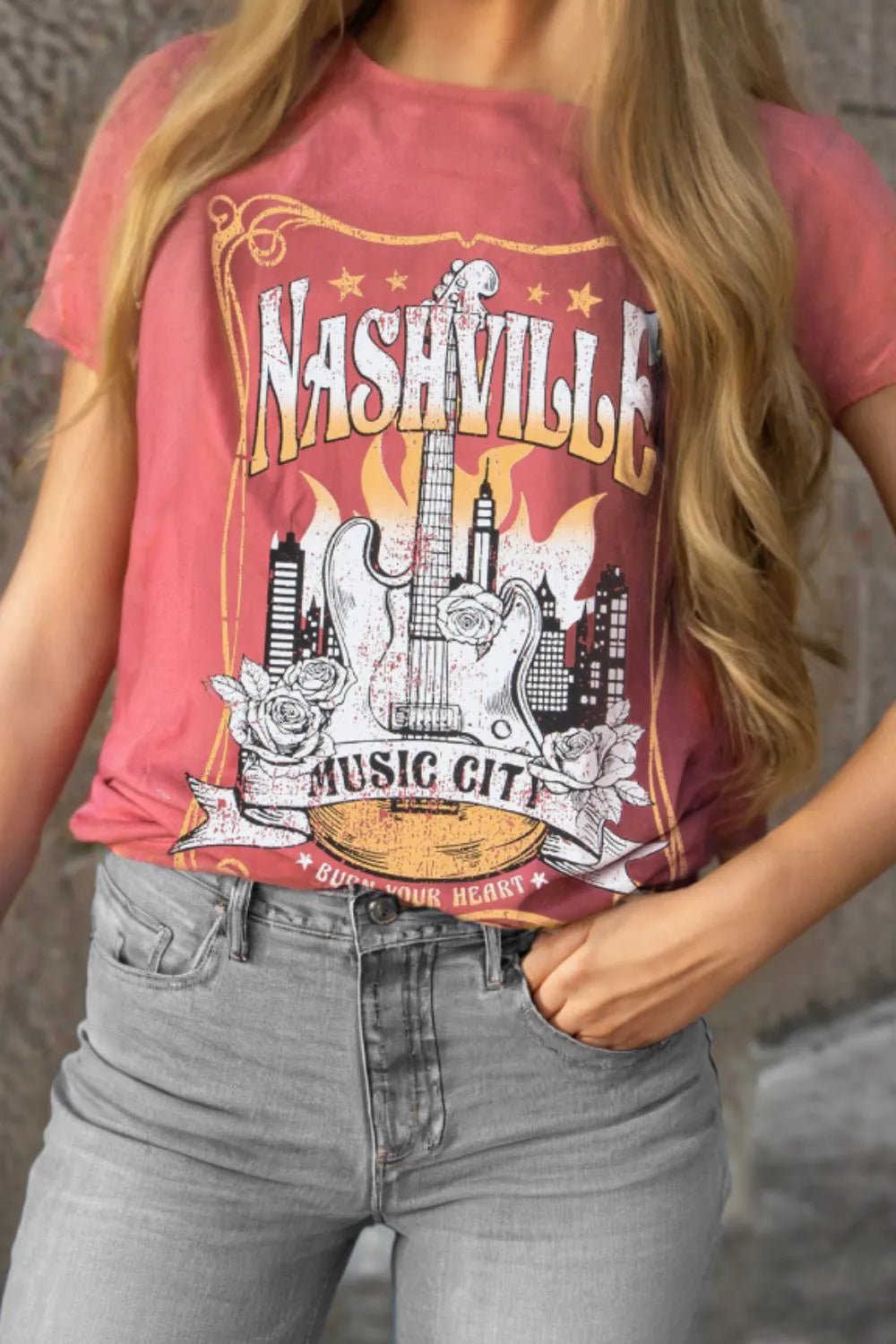 Mineral Nashville Music City Graphic Retro T-Shirt – Burnt Coral for Shopify Collective (3 view)