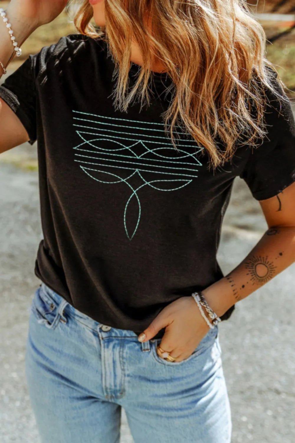 Embroidered Round Neck Short Sleeve T-Shirt – Black for Shopify Collective (3 view)
