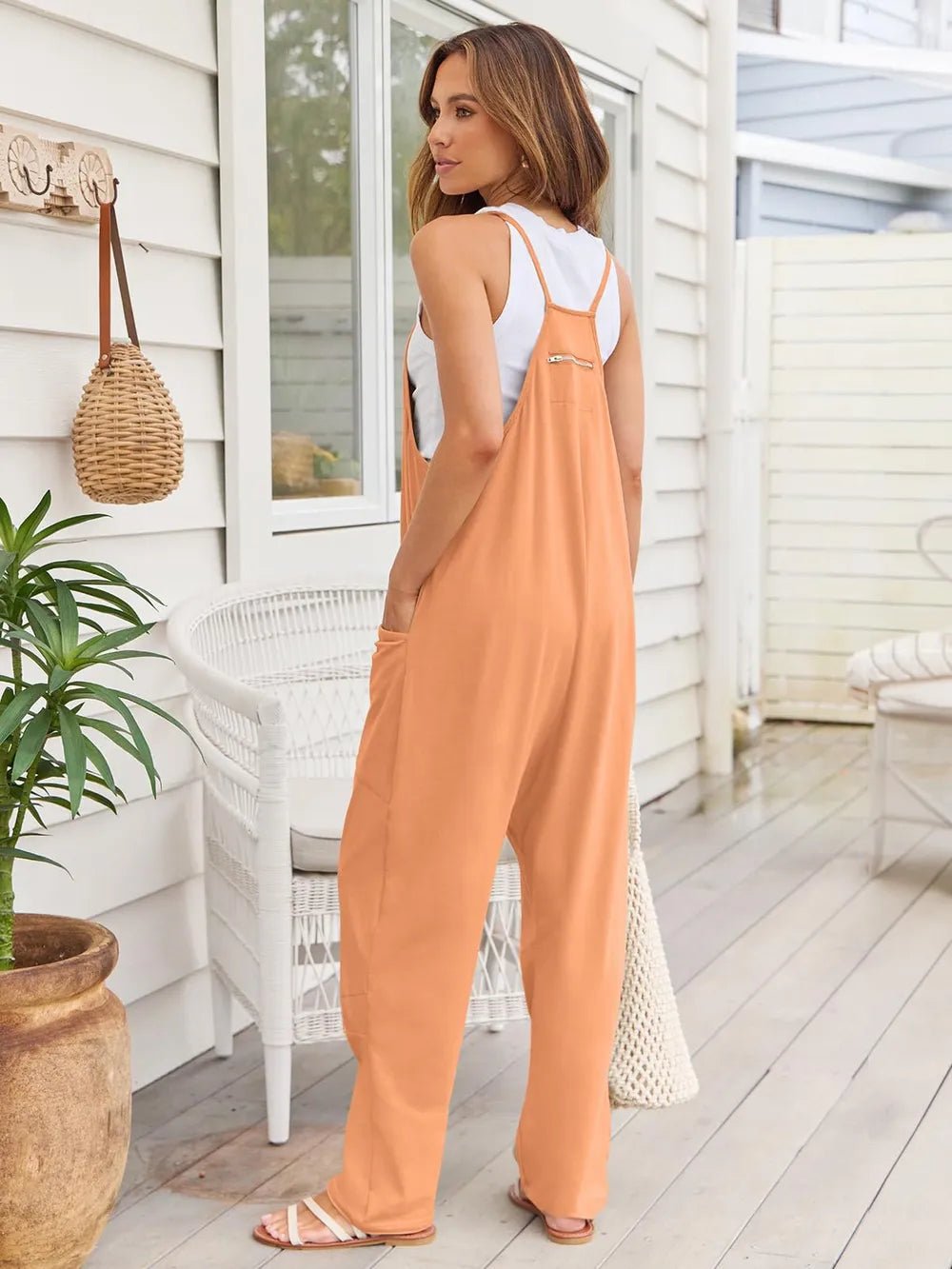 V - Neck Spaghetti Strap Jumpsuit – Tangerine for Shopify Collective (20 view)