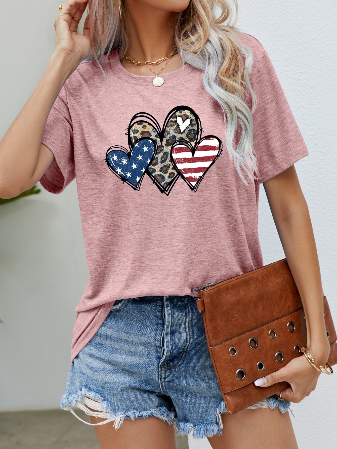 US Flag Leopard Heart Graphic Tee – Blush Pink Women's Top for Shopify Collective (7 view)