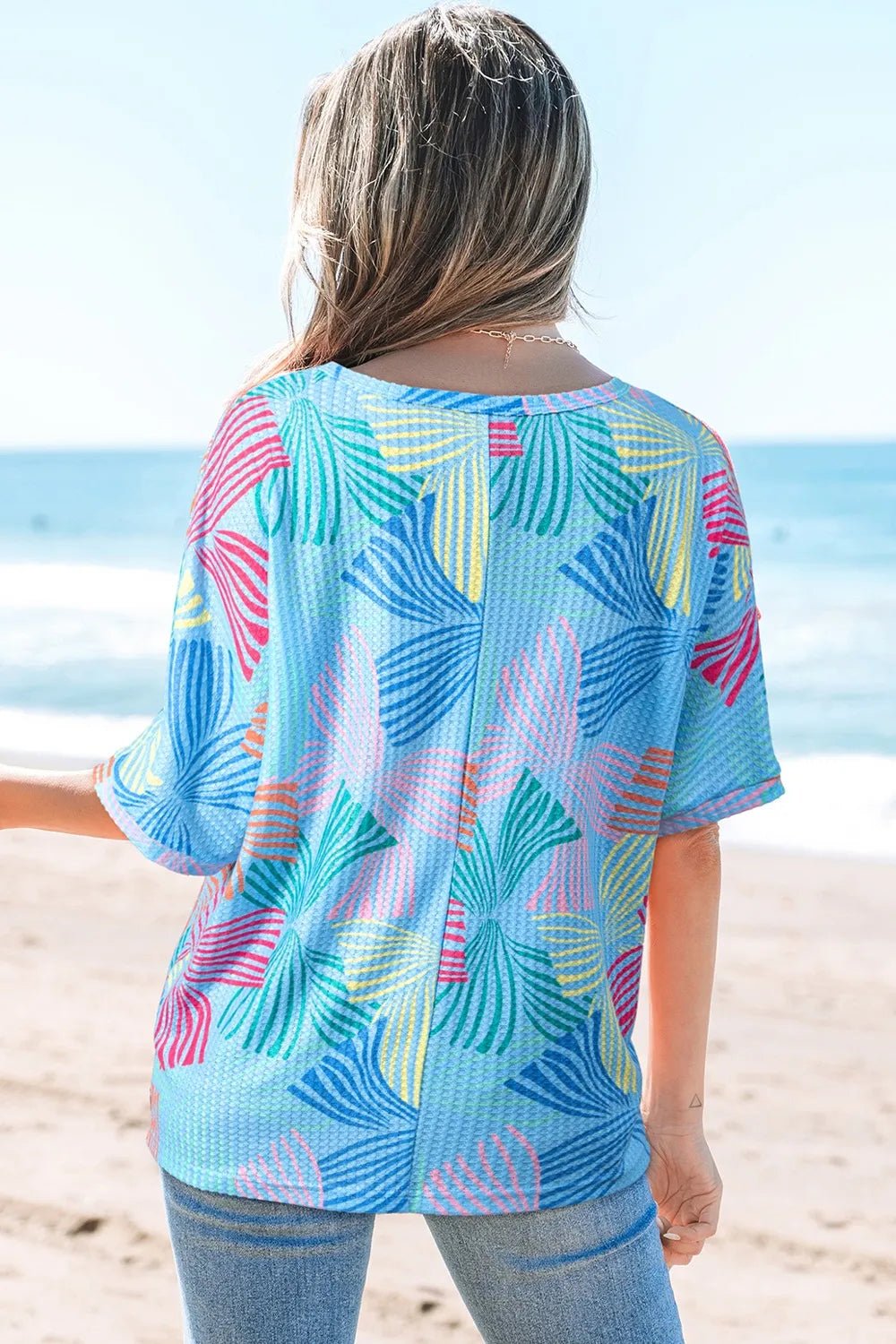 Printed Round Neck Half Sleeve Top – Pastel Blue for Shopify Collective (5 view)