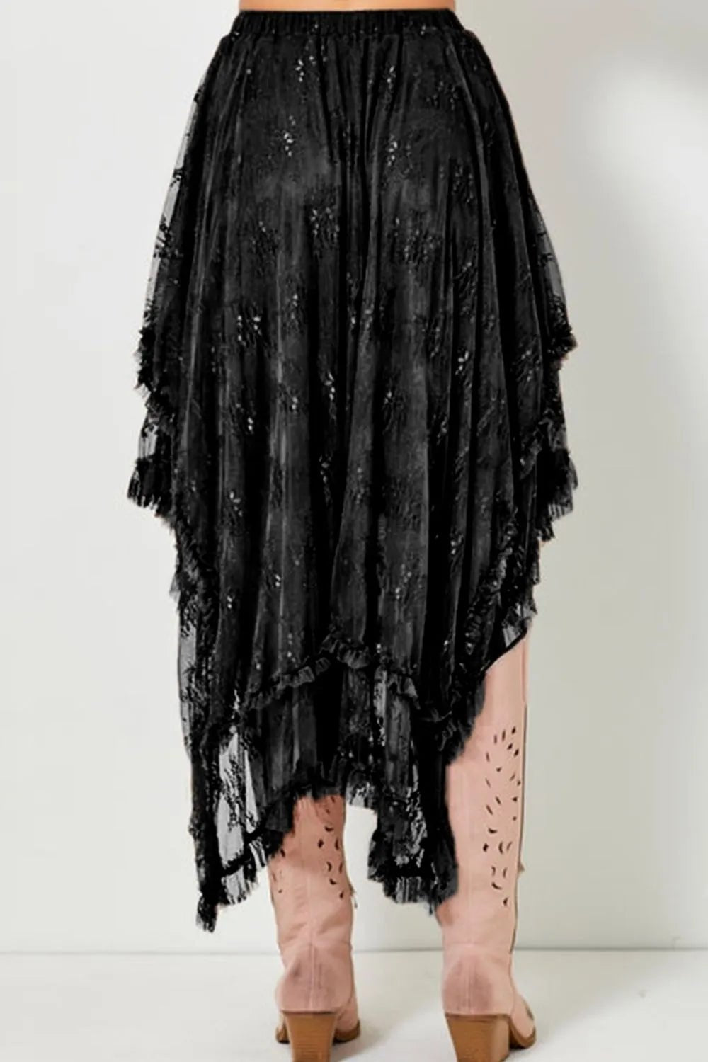Elastic Waist Asymmetrical Lace Skirt – Black for Shopify Collective (3 view)