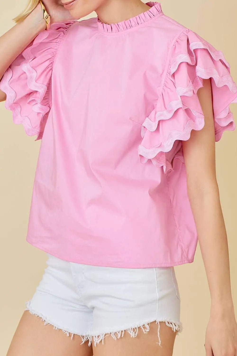 Ruffled Sleeve Frilled Collar Blouse – Blush Pink for Shopify Collective (3 view)