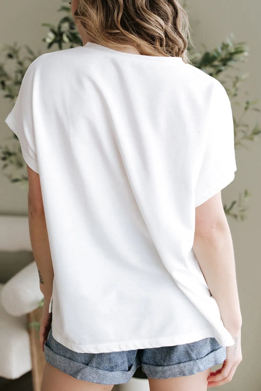 Floral Applique Notched Dolman Sleeve Top – White for Shopify Collective (2 view)