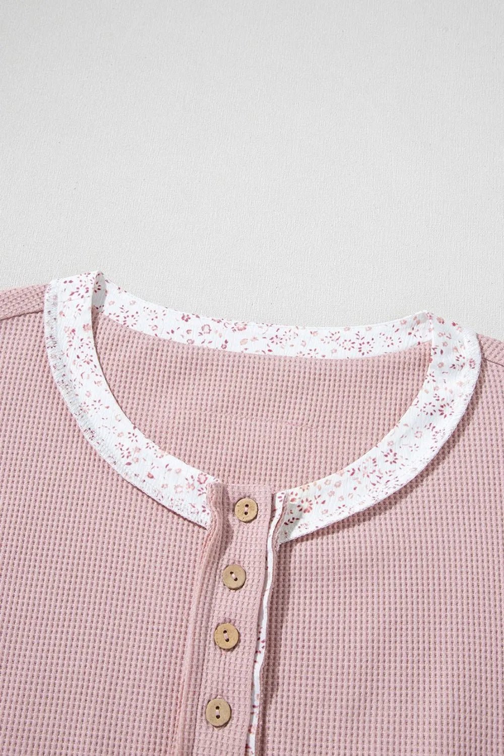 Waffle Floral Patchwork Exposed Seam Detail Short Sleeve Top – Dusty Pink for Shopify Collective (7 view)