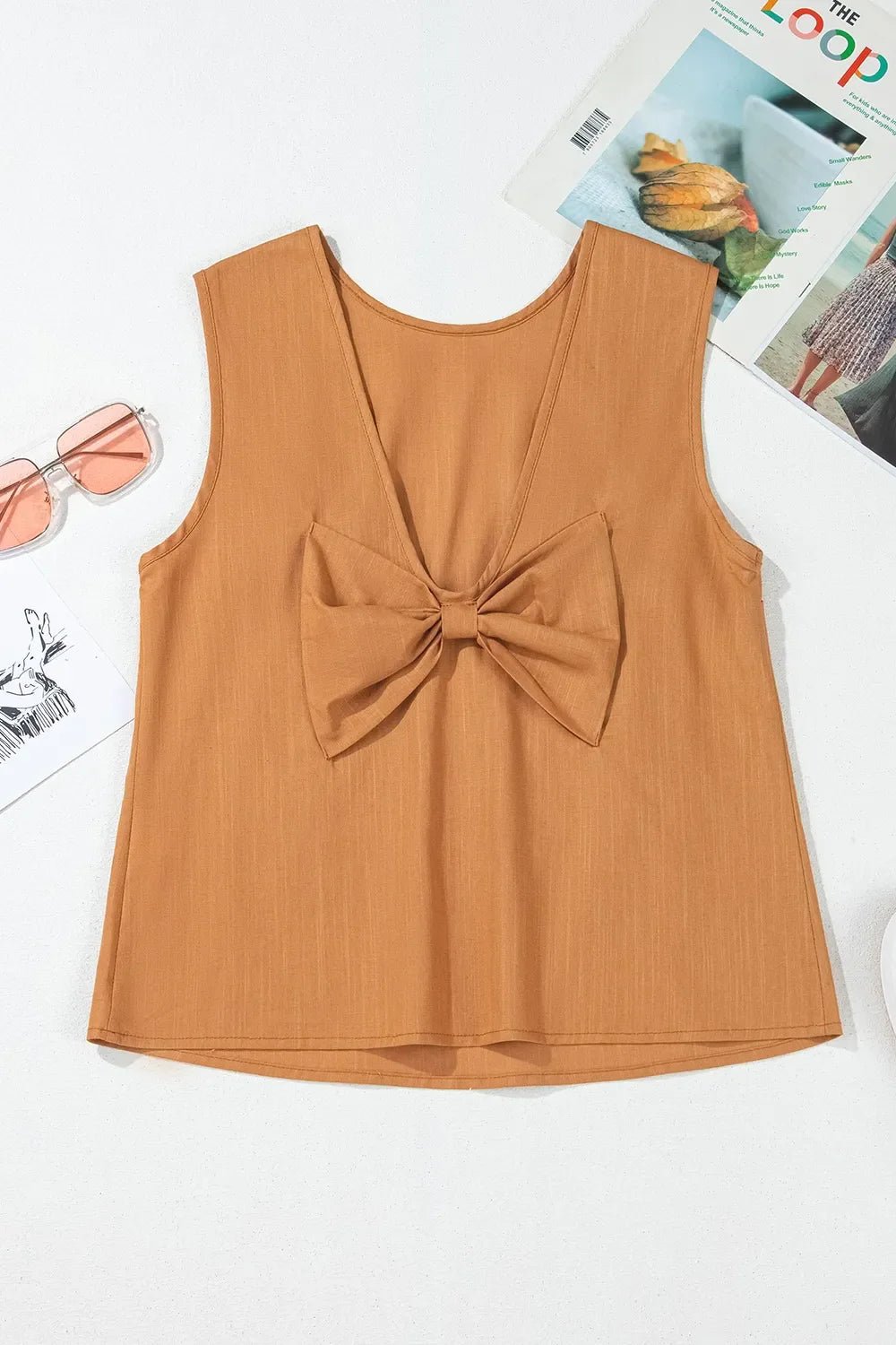 Bow Back Round Neck Tank – Caramel for Shopify Collective (5 view)