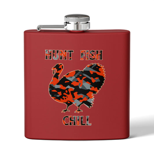 Hunting-Themed Stainless Steel Flask - "Hunt Fish Chill"