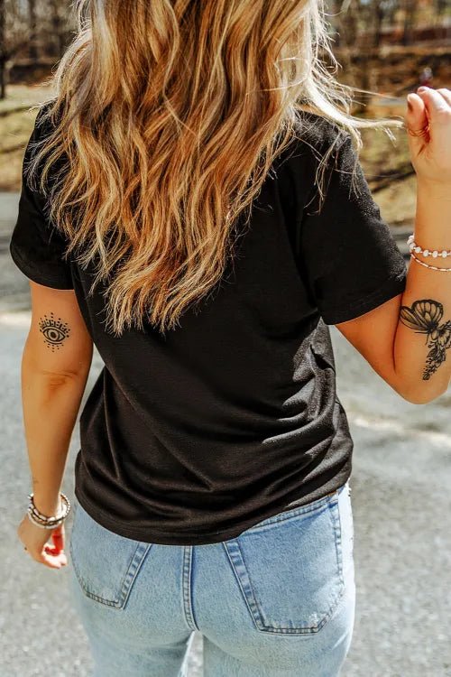 USA Round Neck Short Sleeve T-Shirt – Black by Simply Love