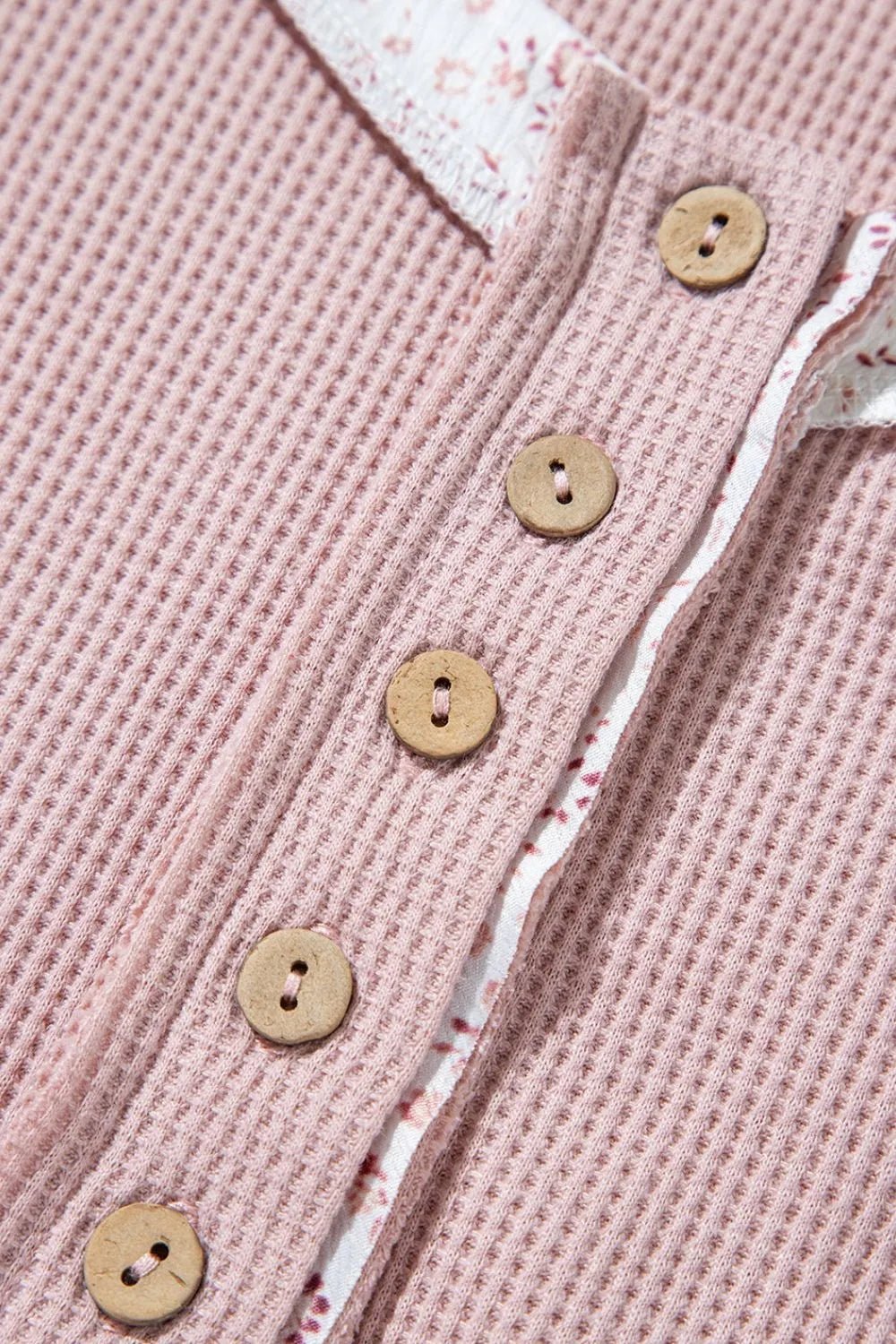 Waffle Floral Patchwork Exposed Seam Detail Short Sleeve Top – Dusty Pink for Shopify Collective (9 view)