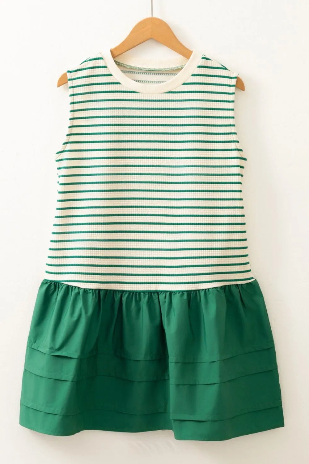 Stripe Woven Sleeveless Mini Dress – Dark Green for Shopify Collective (7 view)