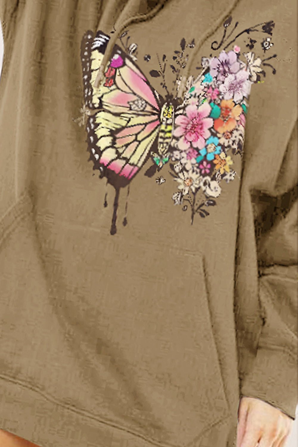 Simply Love Simply Love Full Size Butterfly Graphic Dropped Shoulder Hoodie – Taupe Hoodies for Shopify Collective (3 view)
