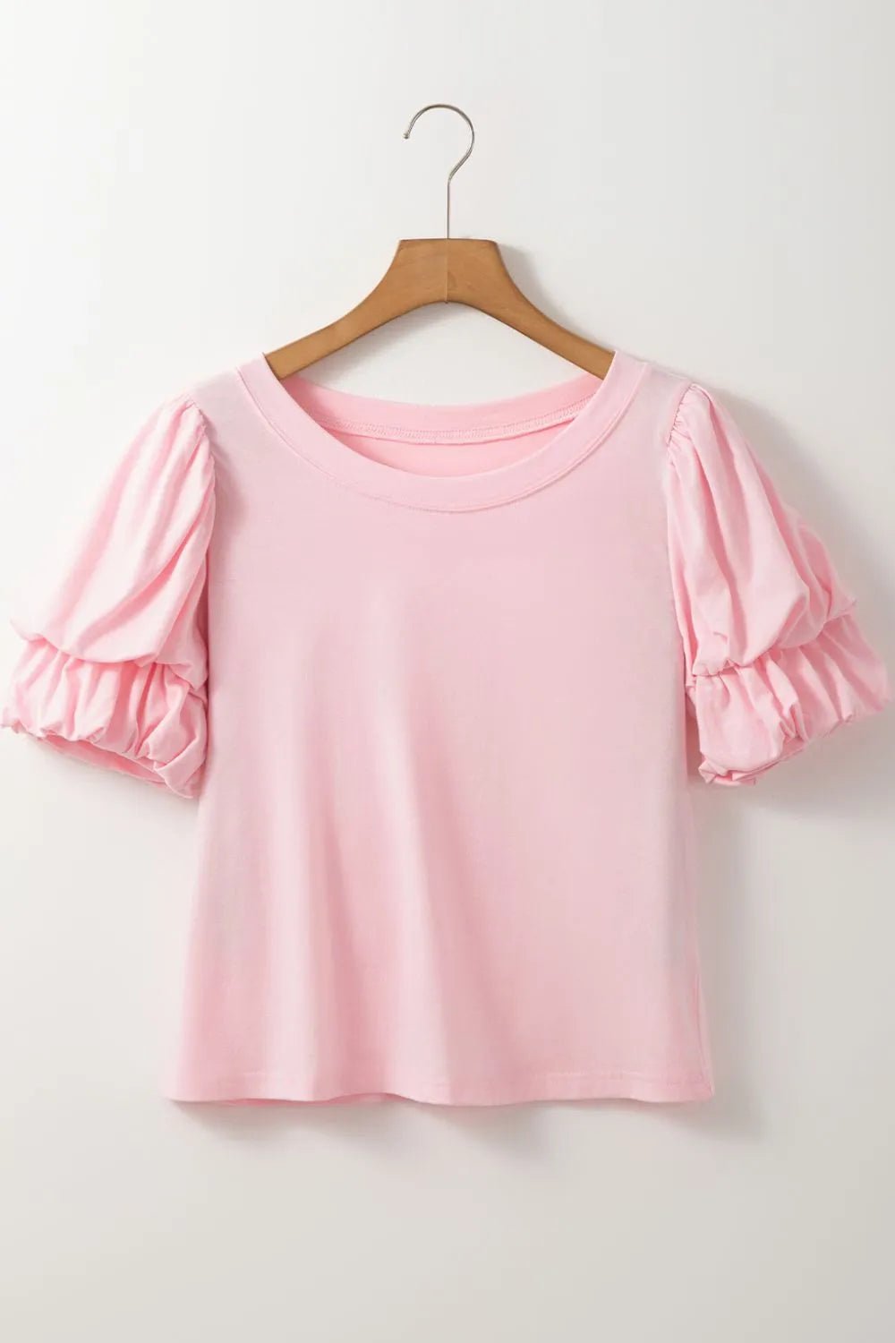 Round Neck Bubble Sleeve Top – Blush Pink by Simply Love