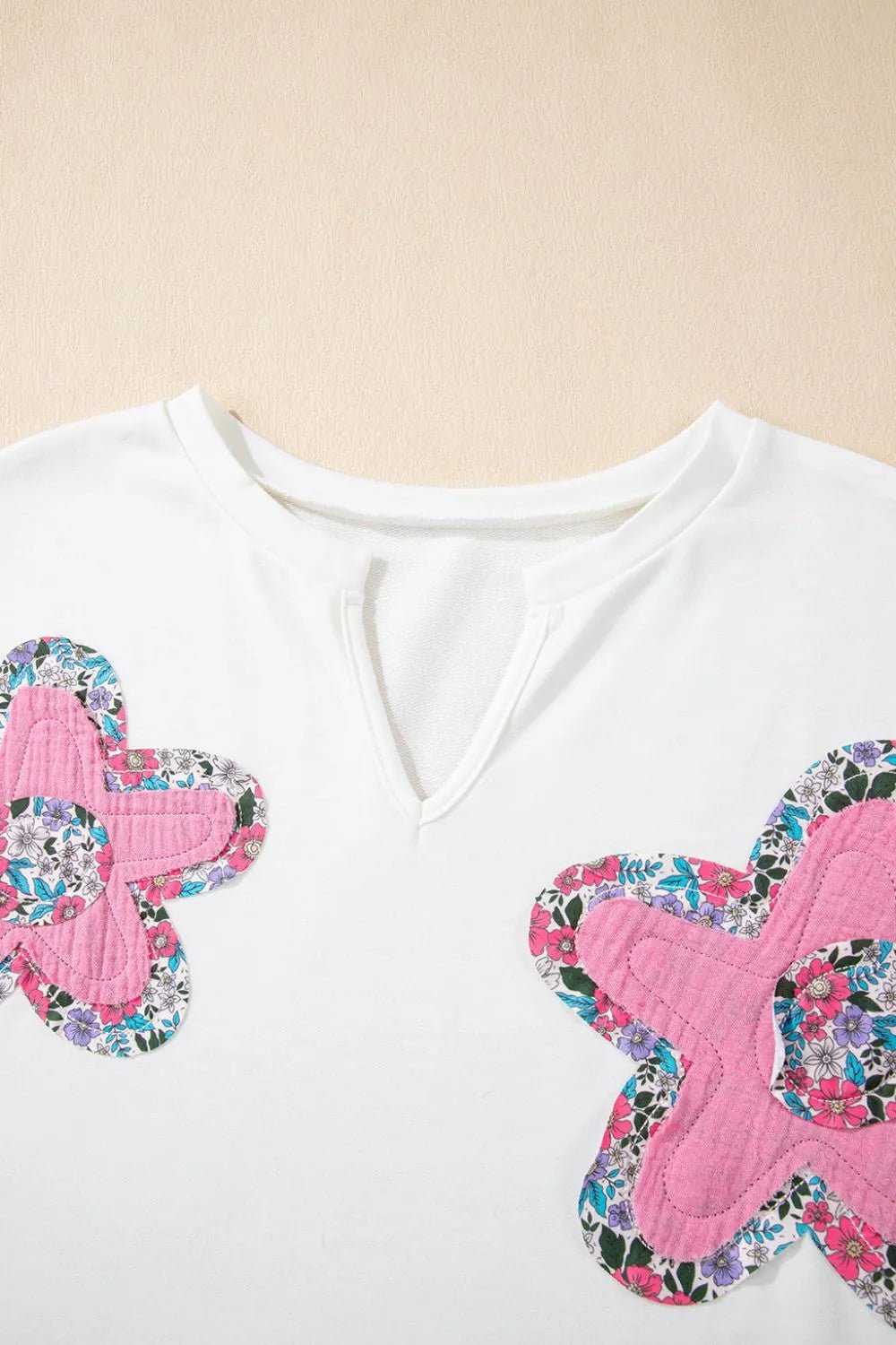 Floral Applique Notched Dolman Sleeve Top – White for Shopify Collective (9 view)