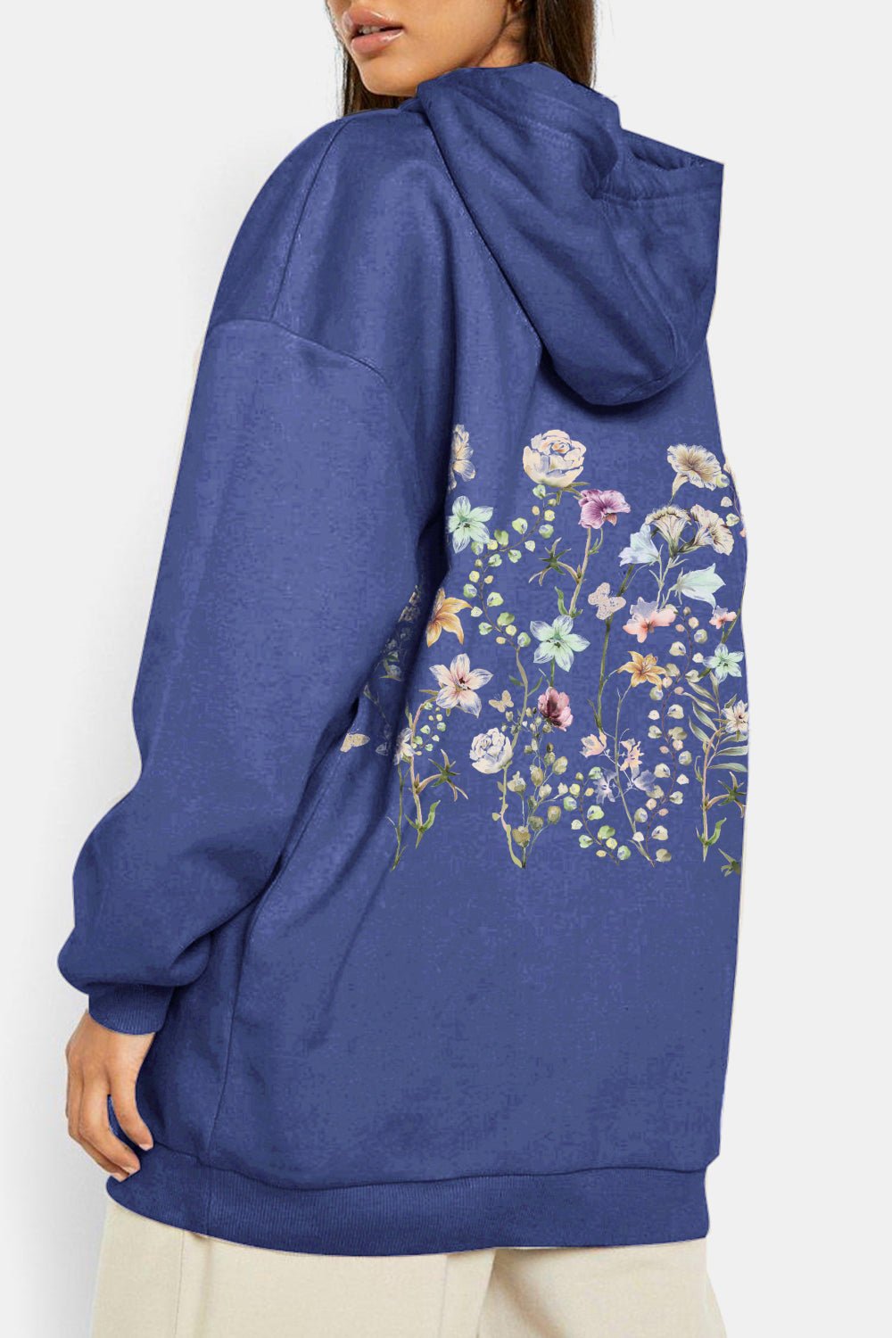 Simply Love Simply Love Full Size Flower Graphic Dropped Shoulder Hoodie – Navy Women's Top for Shopify Collective (1 view)