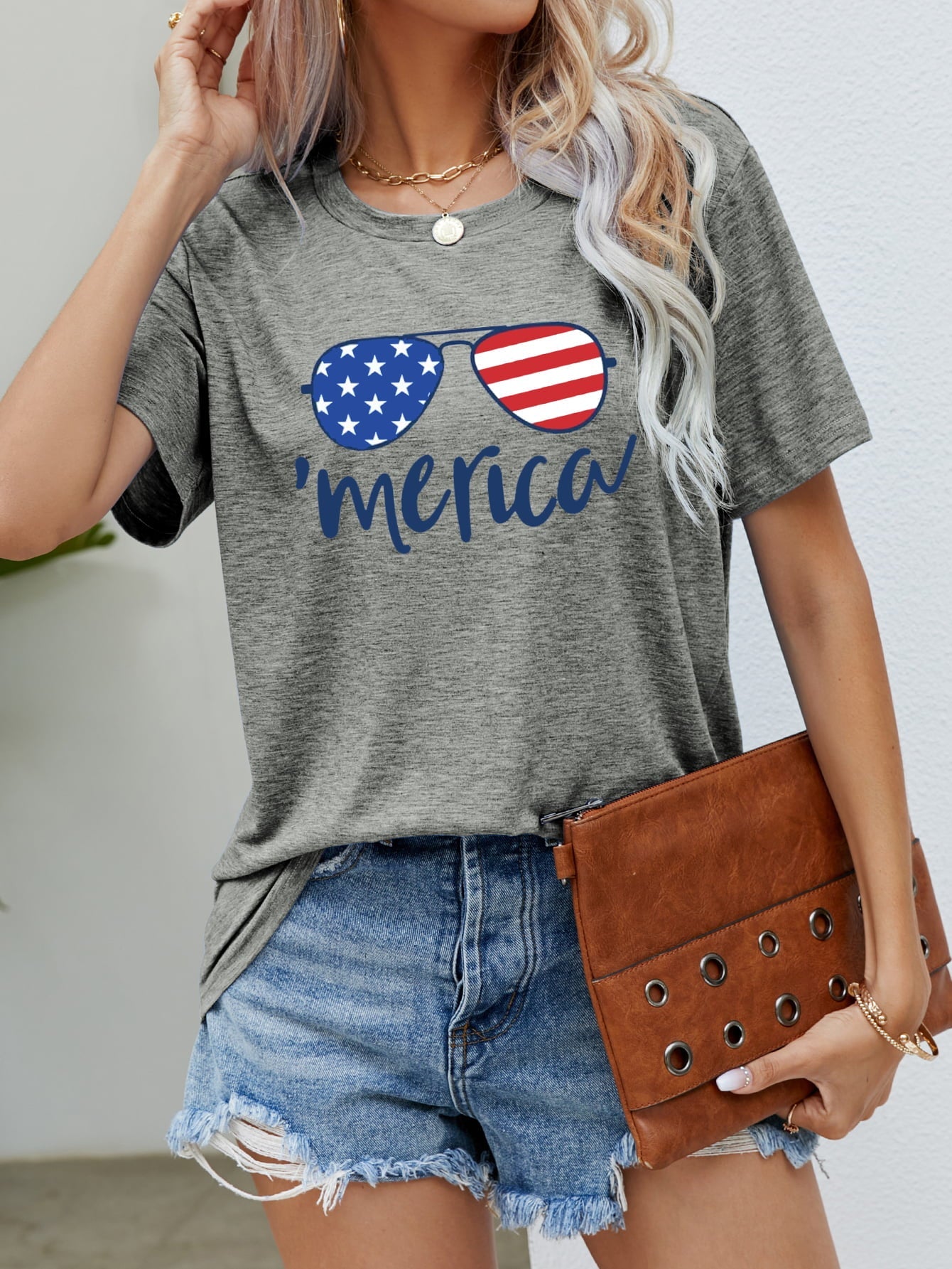 US Flag Glasses Graphic Tee – Mid Gray Women's Top for Shopify Collective (13 view)