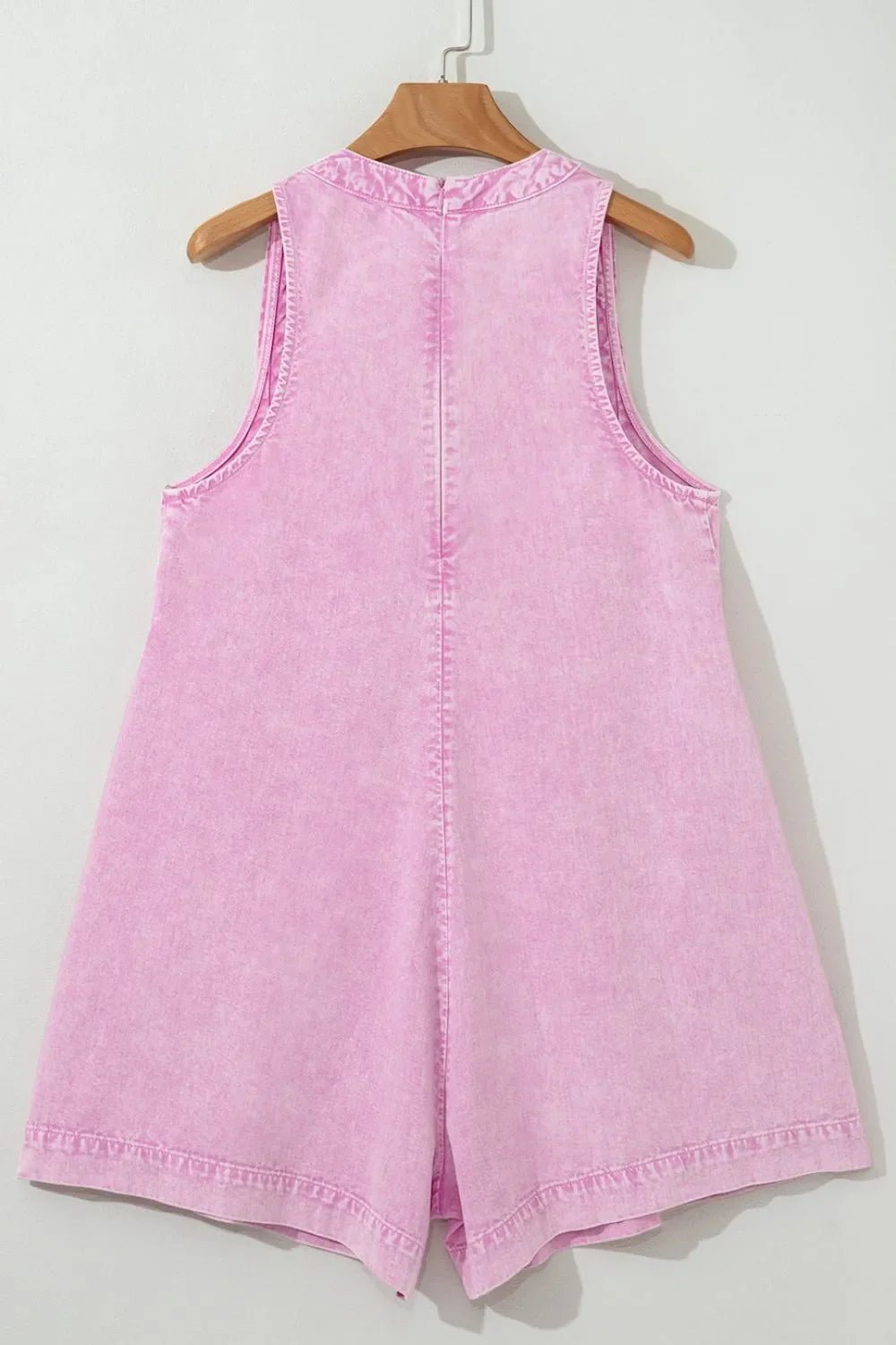 Mineral Wash Pleated Bust V Neck Sleeveless Denim Romper – Pink for Shopify Collective (4 view)