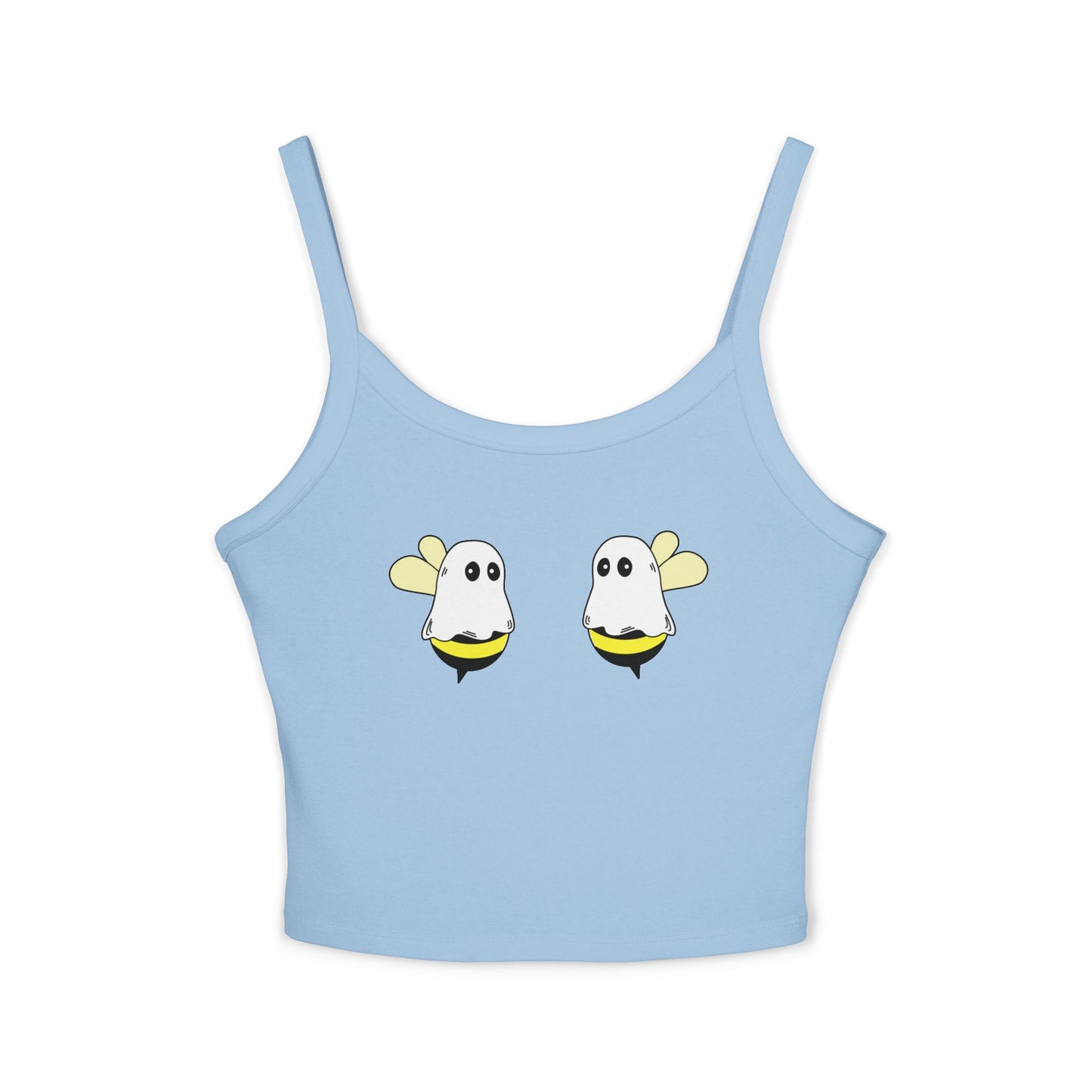 Light blue crop top with ghost design on a white background