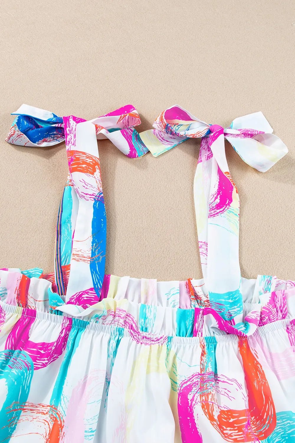 Abstract Print Knotted Straps Ruffled Mini Dress – White for Shopify Collective (5 view)
