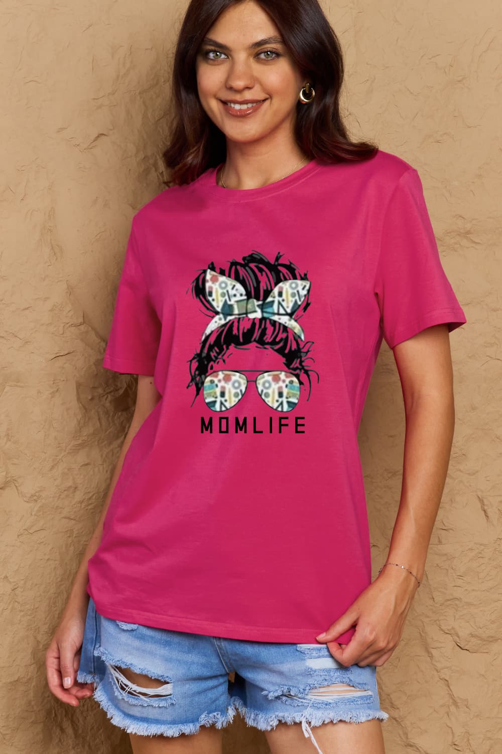 Simply Love Full Size MOM LIFE Graphic Cotton Tee – Deep Rose Women's Top for Shopify Collective (7 view)