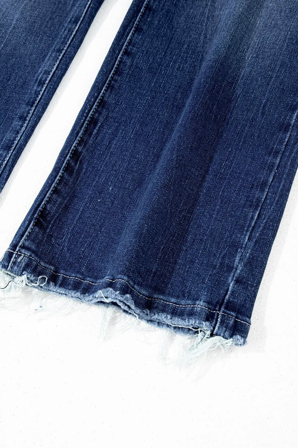 Mineral Wash Raw Hem High Waist Flared Jeans – Navy for Shopify Collective (8 view)