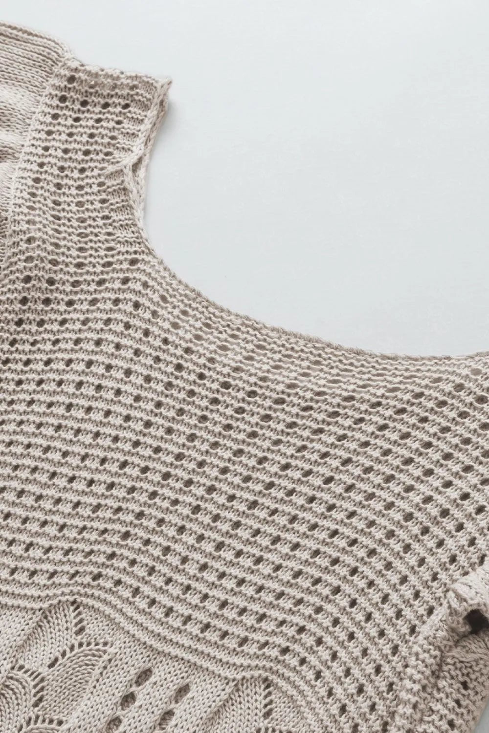 Openwork Ruffled Scoop Neck Knit Top – Khaki for Shopify Collective (11 view)