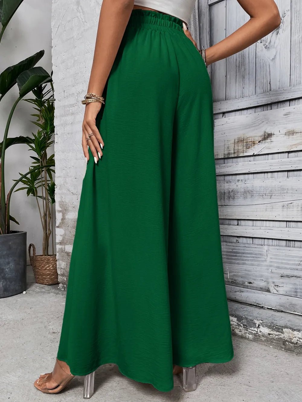 Honey Tied High Waist Wide Leg Pants – Dark Green for Shopify Collective (21 view)
