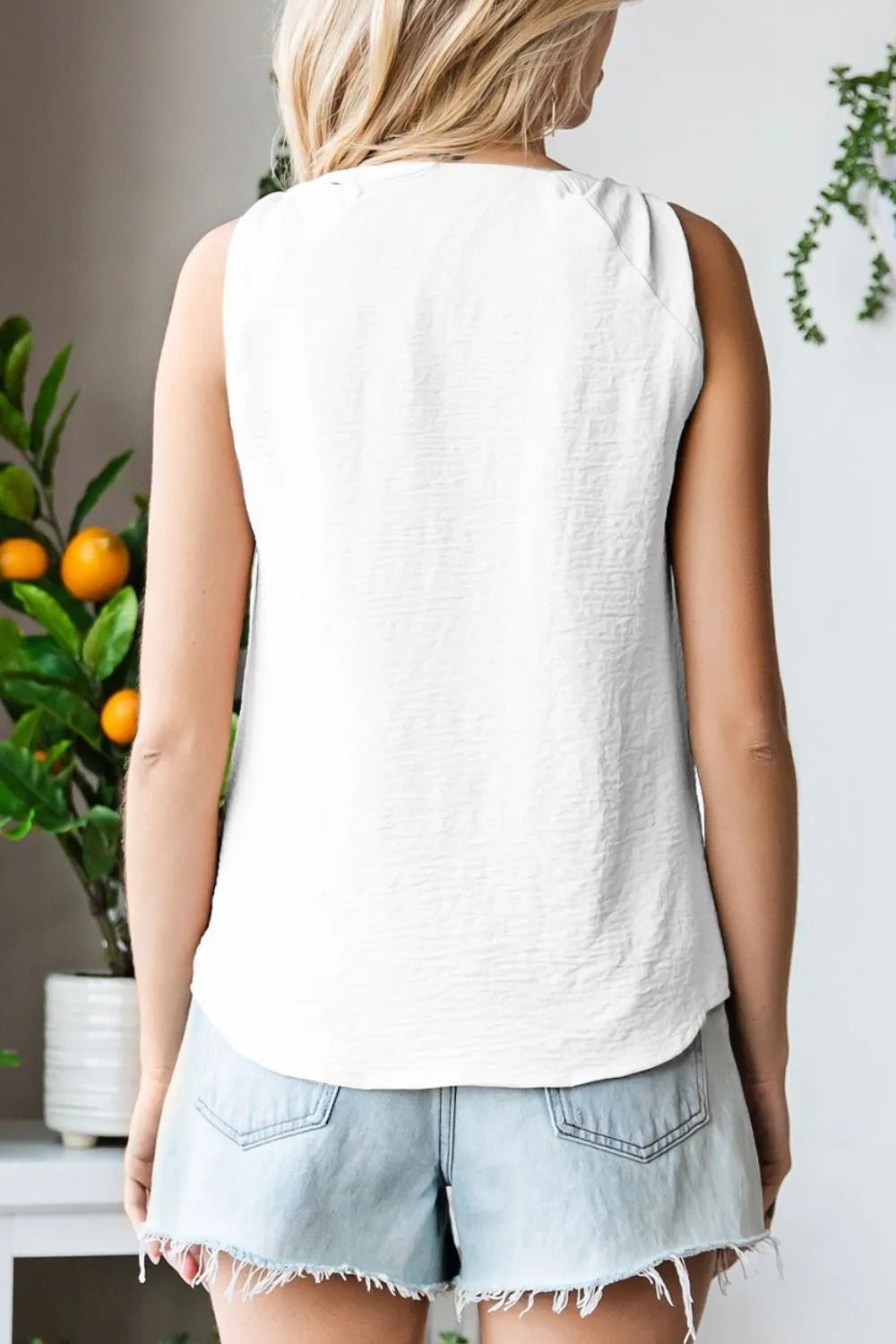 V Neck Knotted Shoulder Vest – White for Shopify Collective (13 view)