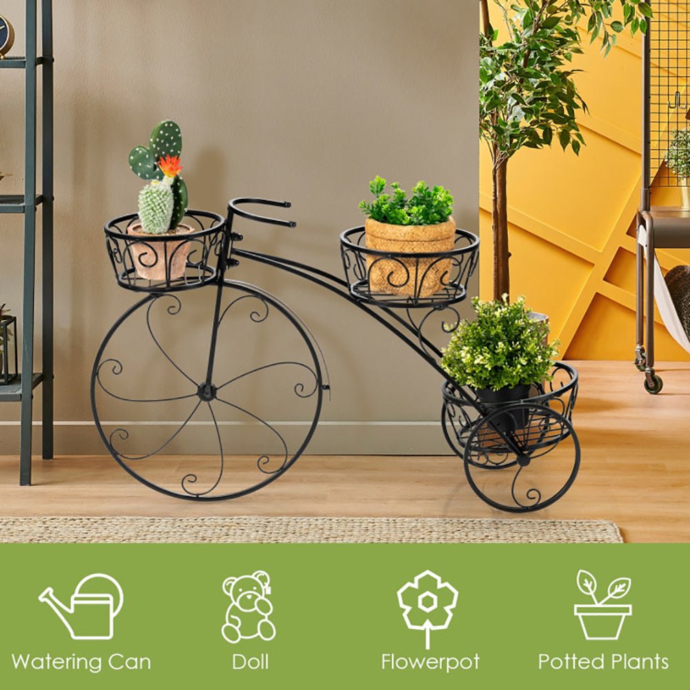 Tricycle Plant Stand – Whimsical Parisian Style for Indoor & – Black Backpack for closing gift (3 view)