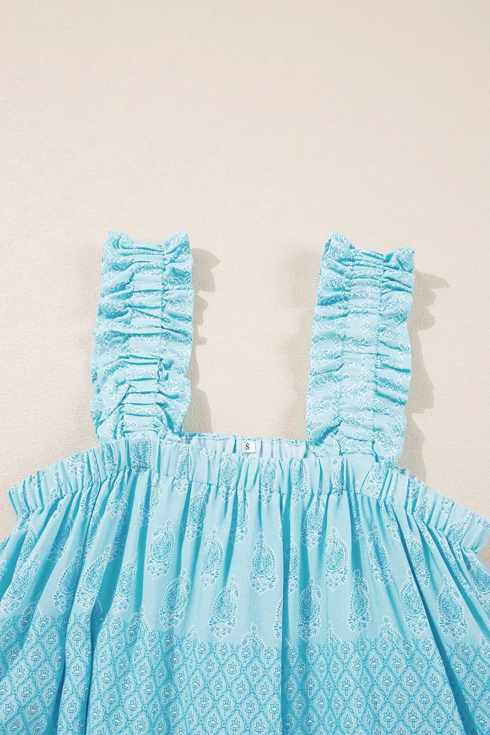 Printed Ruffled Wide Straps Tank – Pastel Blue by Simply Love