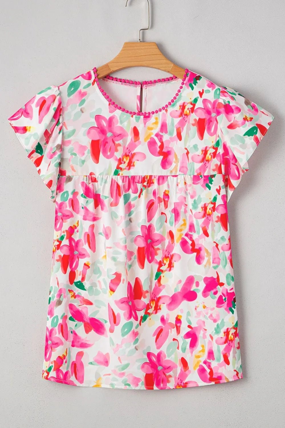 Floral Print Ruffle Sleeve Round Neck Blouse – Floral for Shopify Collective (6 view)