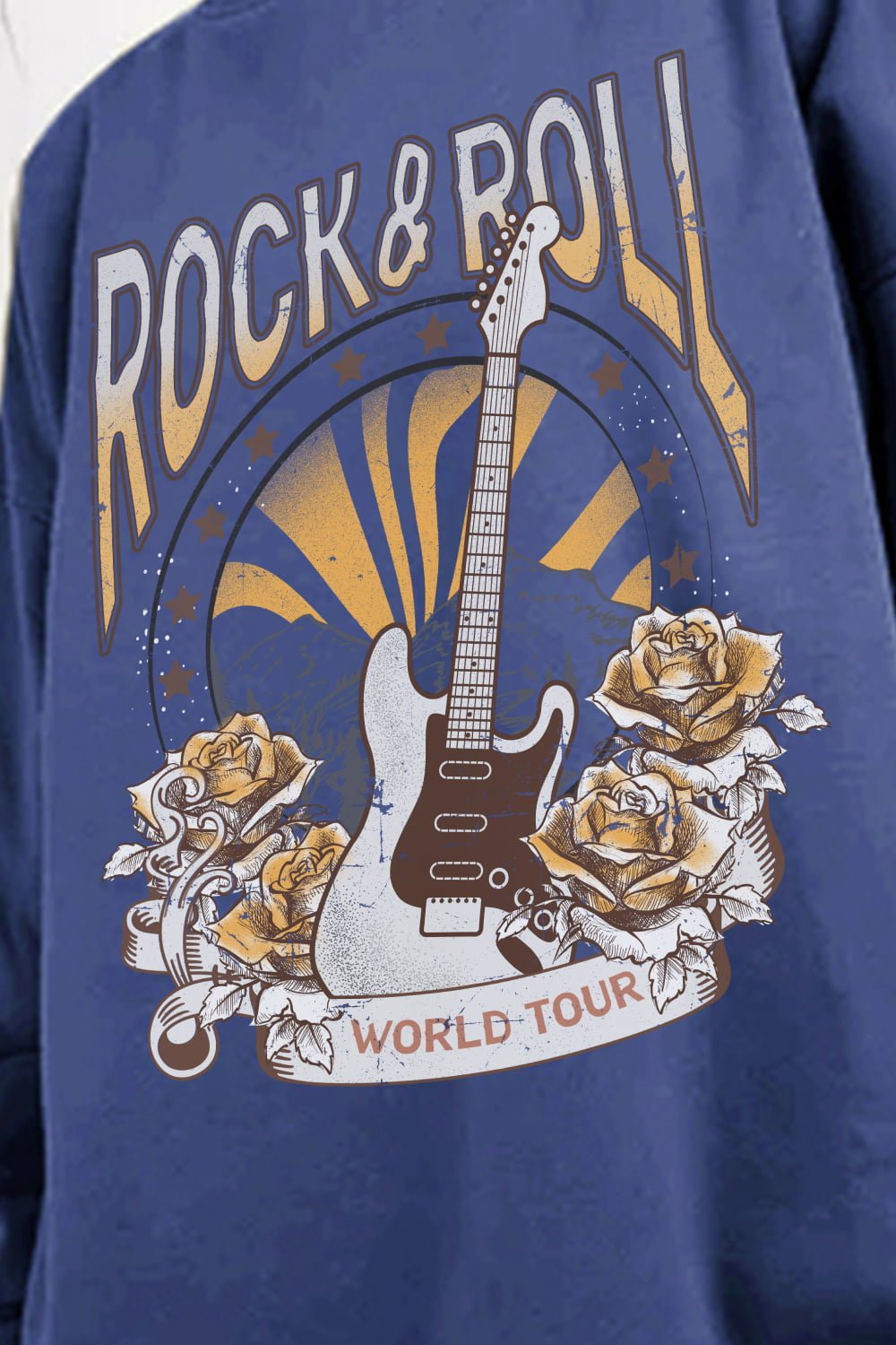Simply Love Full Size ROCK & ROLL WORLD TOUR Graphic Sweatshirt – Royal Blue Sweatshirts for Shopify Collective (3 view)