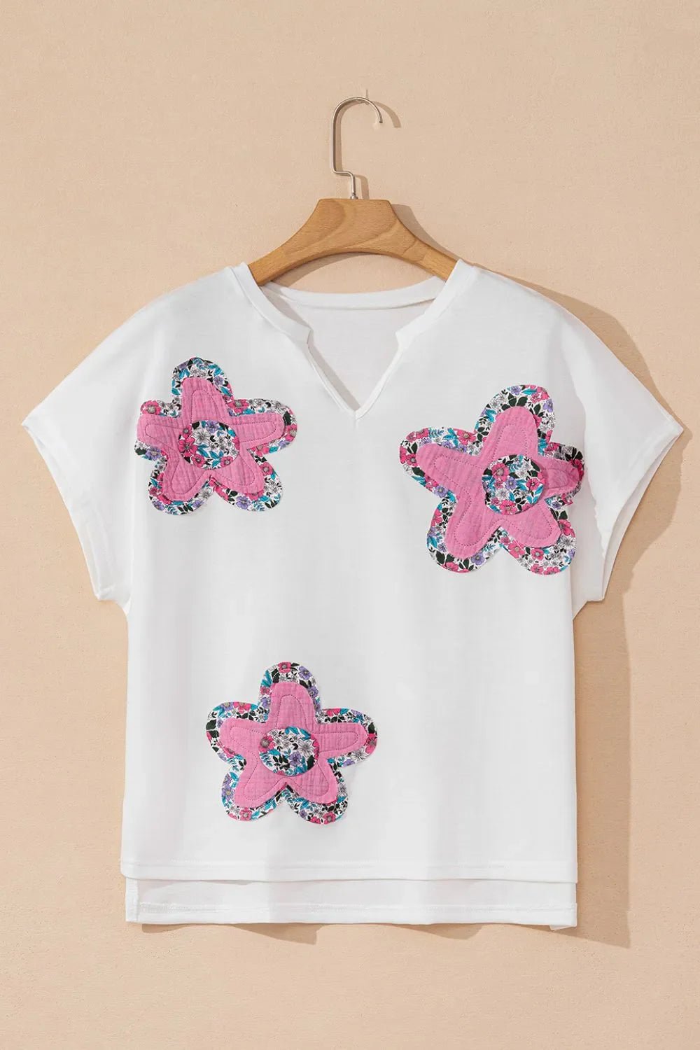 Floral Applique Notched Dolman Sleeve Top – White for Shopify Collective (7 view)