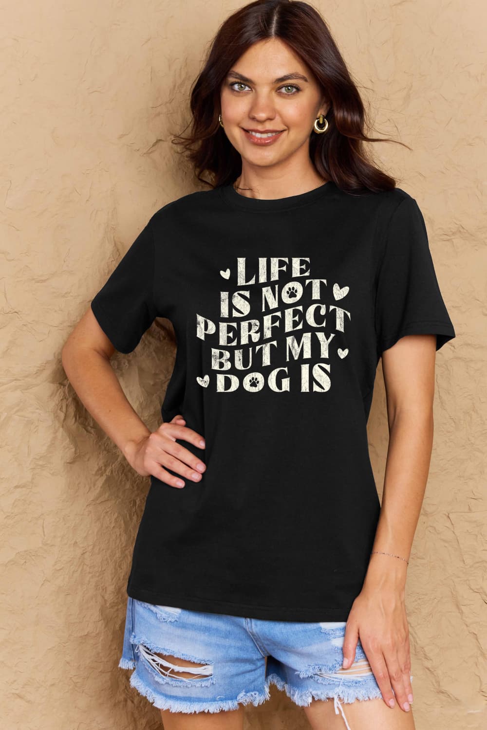 Simply Love Full Size Dog Slogan Graphic Cotton T-Shirt – Black by Simply Love