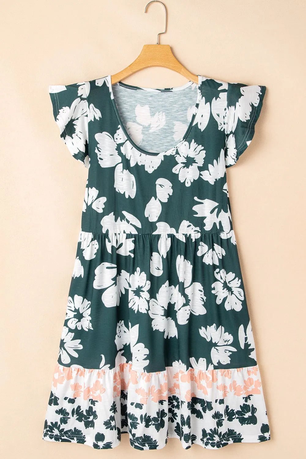 Floral Print Ruffle Sleeve Empire Waist Mini Dress – Dark Green for Shopify Collective (5 view)