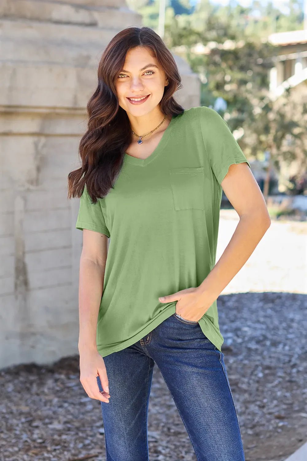 Basic Bae Bamboo Full Size V - Neck Short Sleeve T-Shirt – Matcha Green for Shopify Collective (21 view)