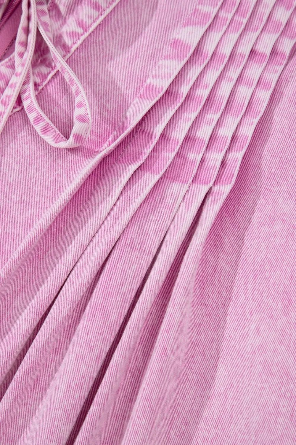 Mineral Wash Pleated Bust V Neck Sleeveless Denim Romper – Pink for Shopify Collective (7 view)