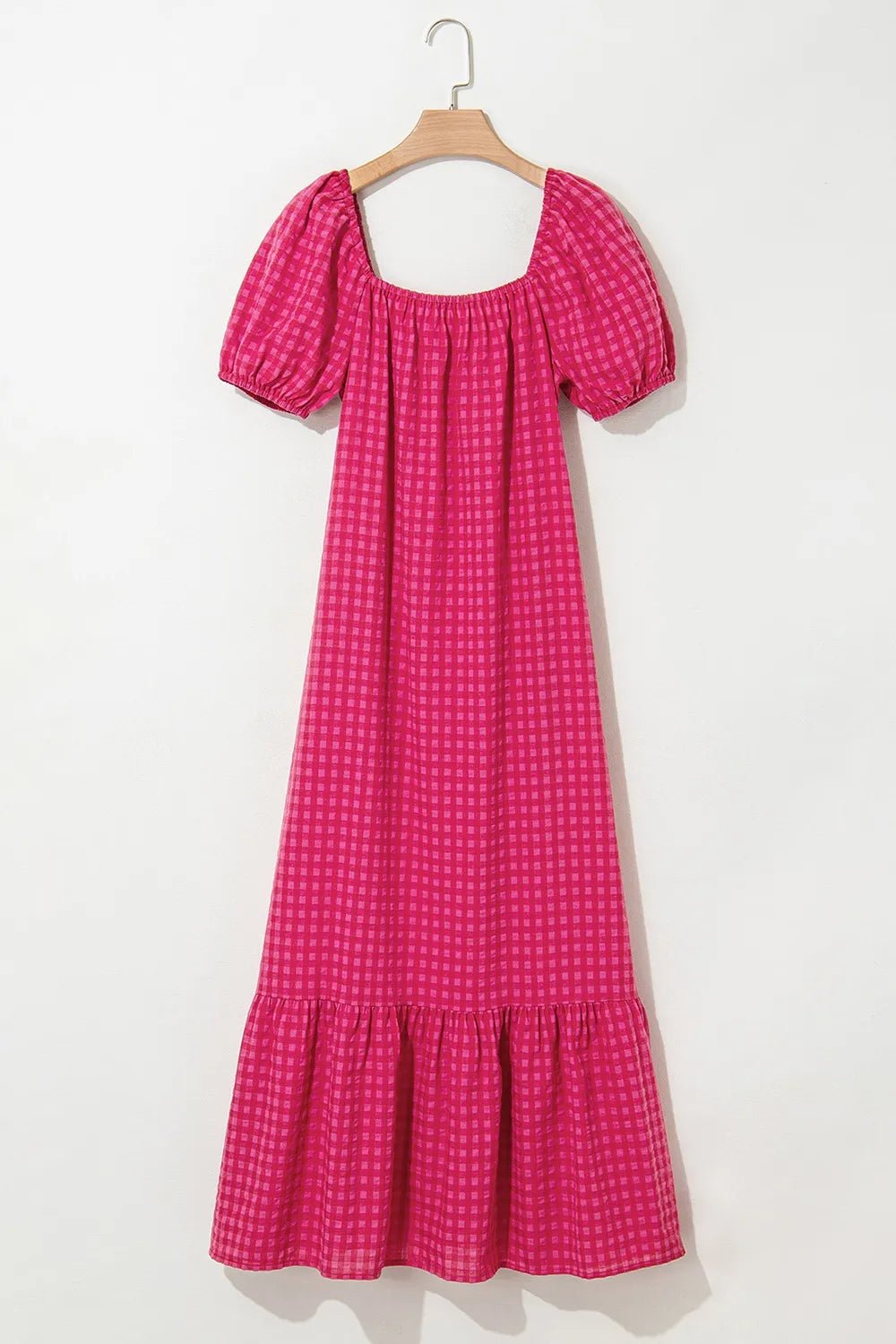 SYNZ Gingham Check Bubble Sleeve Ruffled Maxi Dress – Strawberry for Shopify Collective (6 view)