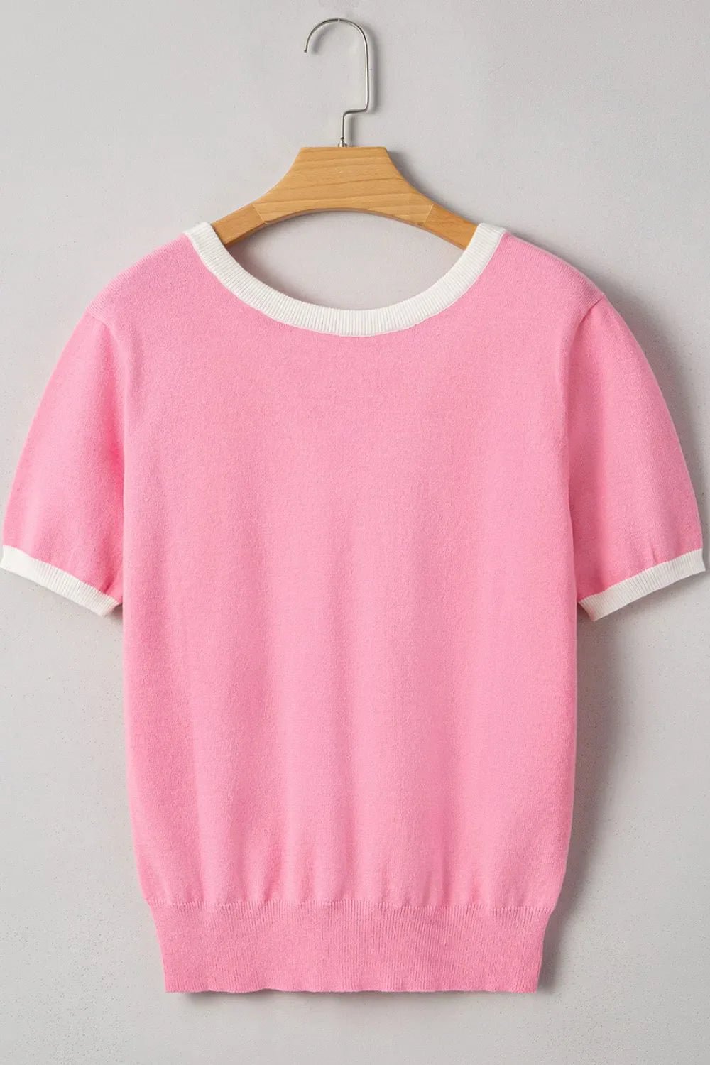Bow Back Round Neck Short Sleeve Knit Top – Pink for Shopify Collective (8 view)