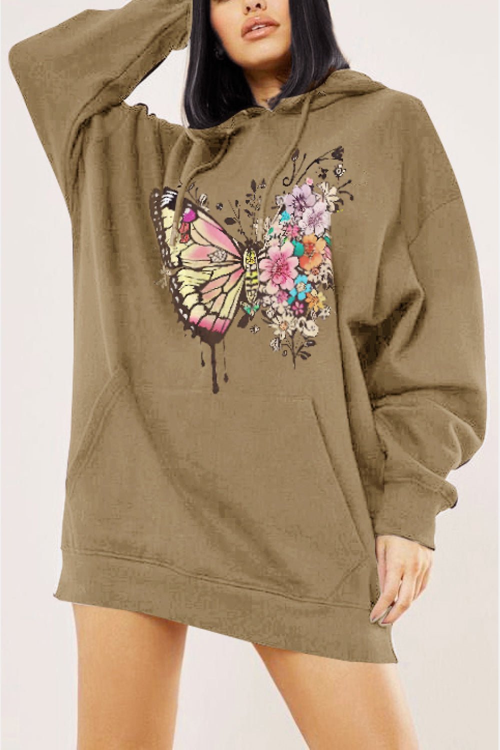 Simply Love Simply Love Full Size Butterfly Graphic Dropped Shoulder Hoodie – Taupe Hoodies for Shopify Collective (1 view)