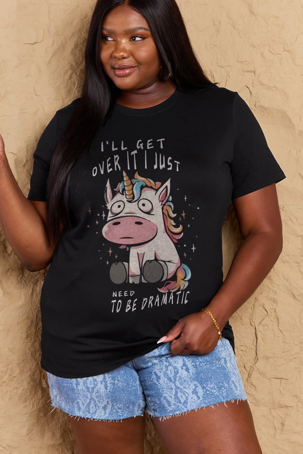 Simply Love Full Size I'LL GET OVER IT I JUST NEED TO BE DRAMATIC Graphic Cotton Tee – Black by Simply Love