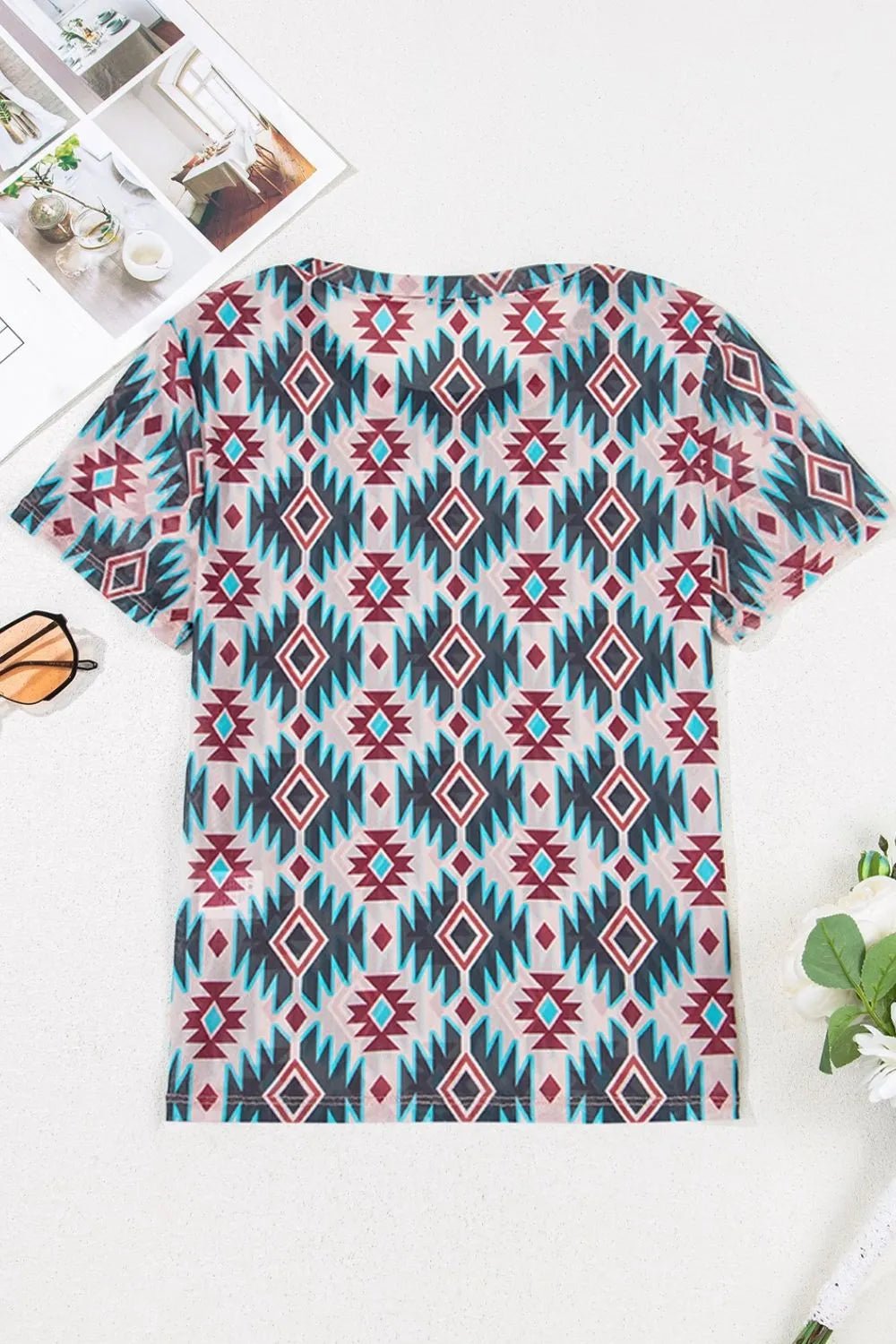 Western Aztec Print Mesh Slim T Shirt – Floral for Shopify Collective (8 view)